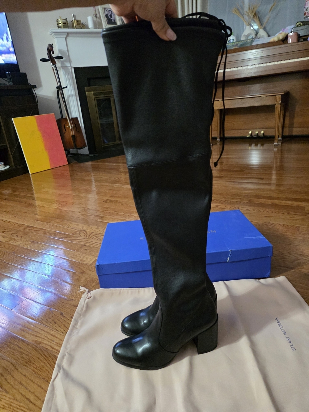 Stuart Weitzman Tall Black Leather Over-the-Knee Boots - Picture 3 of 16
